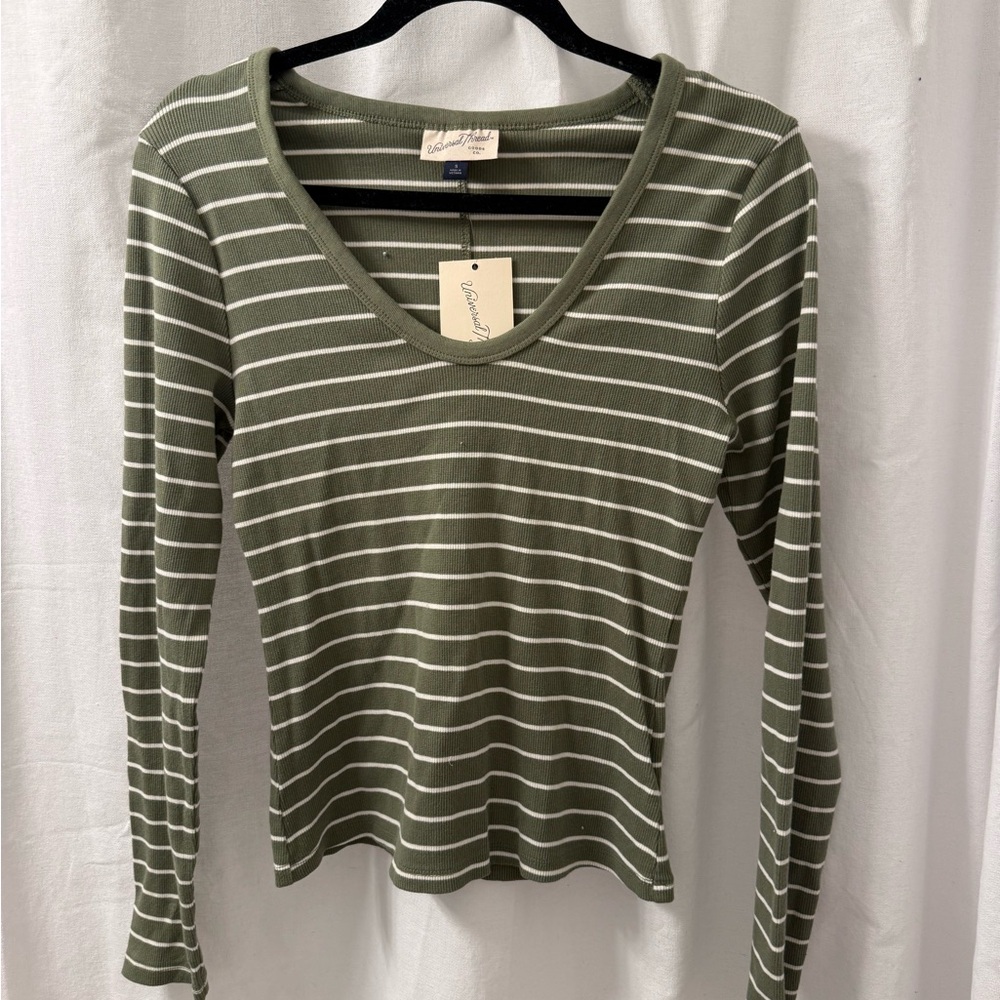 NWT Green Striped Long-Sleeve Top